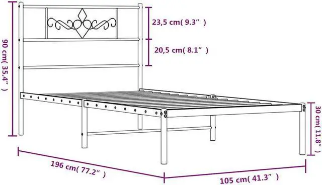 Alt view image 4 of 7 - vidaXL 12 Inch Modern White Twin Bed Frame with Headboard, Sturdy Metal Platform Bed Frame & Slats, Extra Under Bed Storage, No Box Spring Needed, without Mattress