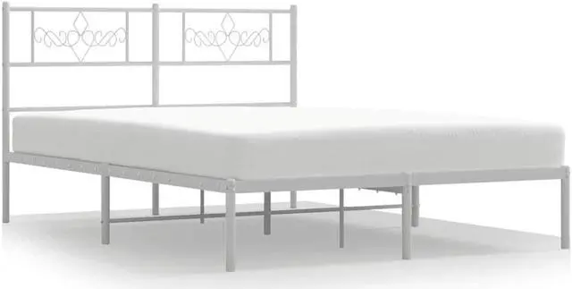 Alt view image 2 of 7 - vidaXL 12 Inch Modern White Full Size Bed Frame with Headboard, Sturdy Metal Platform Bed Frame & Slats, Extra Under Bed Storage, No Box Spring Needed, without Mattress