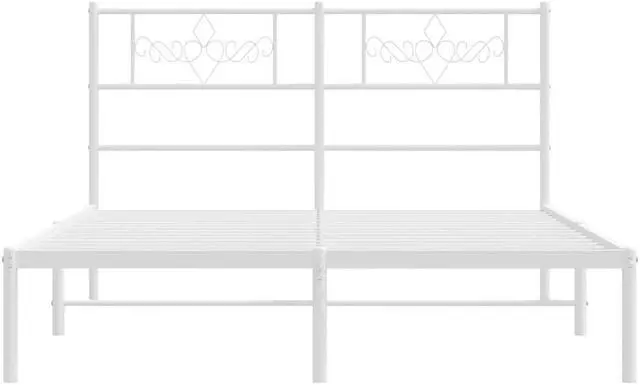 Alt view image 6 of 7 - vidaXL 12 Inch Modern White Full Size Bed Frame with Headboard, Sturdy Metal Platform Bed Frame & Slats, Extra Under Bed Storage, No Box Spring Needed, without Mattress