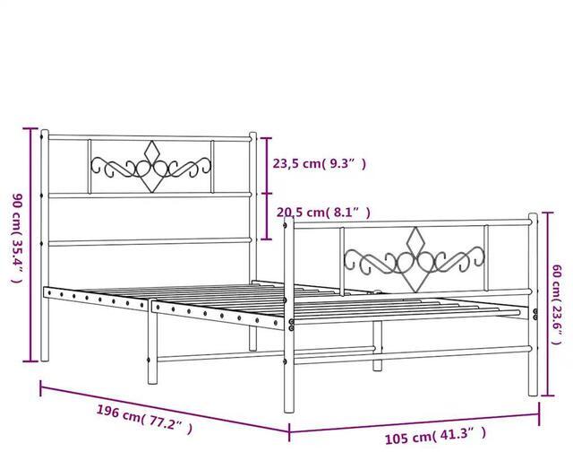 Alt view image 4 of 7 - vidaXL 12 Inch Modern White Twin Bed Frame with Headboard & Footboard, Sturdy Metal Platform Bed Frame & Slats, Extra Under Bed Storage, No Box Spring Needed, without Mattress