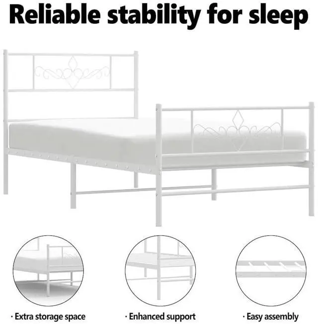 Alt view image 5 of 7 - vidaXL 12 Inch Modern White Twin XL Bed Frame with Headboard & Footboard, Sturdy Metal Platform Bed Frame & Slats, Extra Under Bed Storage, No Box Spring Needed, without Mattress