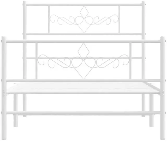 Alt view image 6 of 7 - vidaXL 12 Inch Modern White Twin XL Bed Frame with Headboard & Footboard, Sturdy Metal Platform Bed Frame & Slats, Extra Under Bed Storage, No Box Spring Needed, without Mattress