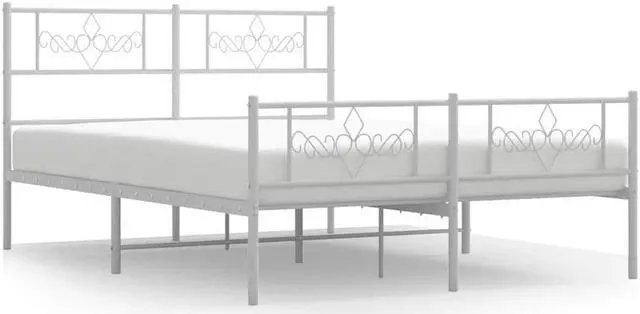Alt view image 2 of 7 - vidaXL 12 Inch Modern White Full Size Bed Frame with Headboard & Footboard, Sturdy Metal Platform Bed Frame & Slats, Extra Under Bed Storage, No Box Spring Needed, without Mattress