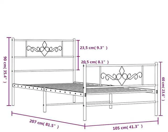 Alt view image 4 of 7 - vidaXL 12 Inch Modern White Twin XL Bed Frame with Headboard & Footboard, Sturdy Metal Platform Bed Frame & Slats, Extra Under Bed Storage, No Box Spring Needed, without Mattress