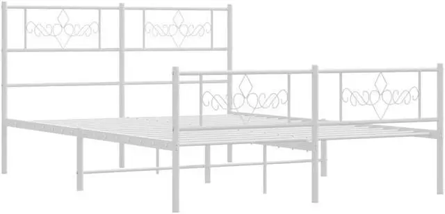 Alt view image 3 of 7 - vidaXL 12 Inch Modern White Full Size Bed Frame with Headboard & Footboard, Sturdy Metal Platform Bed Frame & Slats, Extra Under Bed Storage, No Box Spring Needed, without Mattress