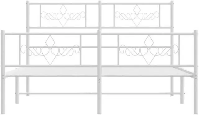 Alt view image 6 of 7 - vidaXL 12 Inch Modern White Full Size Bed Frame with Headboard & Footboard, Sturdy Metal Platform Bed Frame & Slats, Extra Under Bed Storage, No Box Spring Needed, without Mattress