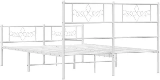 Alt view image 7 of 7 - vidaXL 12 Inch Modern White Full Size Bed Frame with Headboard & Footboard, Sturdy Metal Platform Bed Frame & Slats, Extra Under Bed Storage, No Box Spring Needed, without Mattress