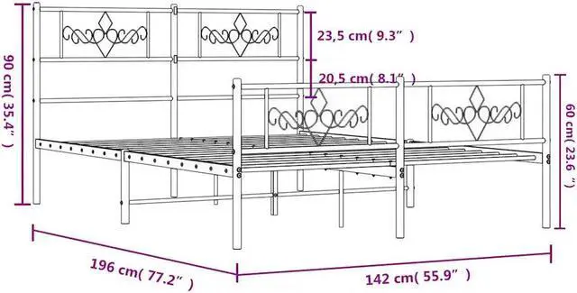Alt view image 4 of 7 - vidaXL 12 Inch Modern White Full Size Bed Frame with Headboard & Footboard, Sturdy Metal Platform Bed Frame & Slats, Extra Under Bed Storage, No Box Spring Needed, without Mattress