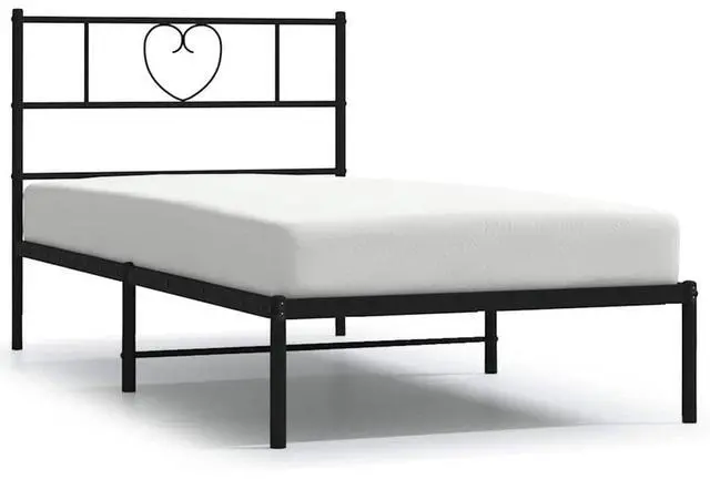 Alt view image 2 of 7 - vidaXL Twin XL Metal Bed Frame with Headboard and Stable Slats, Under Bed Storage Space, Sturdy Steel Construction and Easy Assembly, Minimalist Style, Black, 12'' High, without Mattress