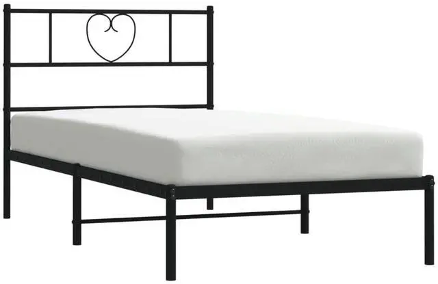 Alt view image 3 of 7 - vidaXL Twin XL Metal Bed Frame with Headboard and Stable Slats, Under Bed Storage Space, Sturdy Steel Construction and Easy Assembly, Minimalist Style, Black, 12'' High, without Mattress