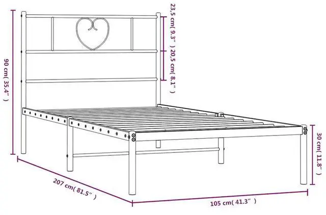 Alt view image 4 of 7 - vidaXL Twin XL Metal Bed Frame with Headboard and Stable Slats, Under Bed Storage Space, Sturdy Steel Construction and Easy Assembly, Minimalist Style, Black, 12'' High, without Mattress