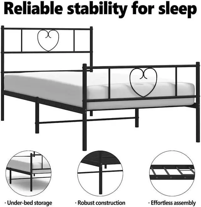 Alt view image 5 of 7 - vidaXL Twin XL Metal Bed Frame with Headboard and Footboard, Under Bed Storage Space, Sturdy Steel Construction and Easy Assembly, Minimalist Style, Black, 12'' High, without Mattress