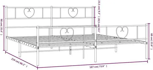 Alt view image 4 of 7 - vidaXL Califonia King Metal Bed Frame with Headboard and Footboard, Under Bed Storage Space, Sturdy Steel Construction and Easy Assembly, Minimalist Style, Black, 12'' High, without Mattress