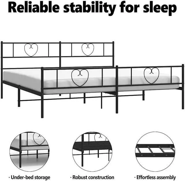 Alt view image 5 of 7 - vidaXL Califonia King Metal Bed Frame with Headboard and Footboard, Under Bed Storage Space, Sturdy Steel Construction and Easy Assembly, Minimalist Style, Black, 12'' High, without Mattress