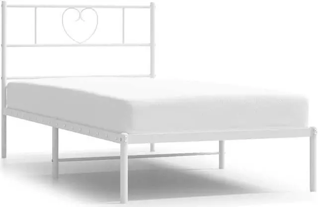 Alt view image 2 of 7 - vidaXL Twin Metal Bed Frame with Headboard and Stable Slats, Under Bed Storage Space, Sturdy Steel Construction and Easy Assembly, Minimalist Style, White, 12'' High, without Mattress
