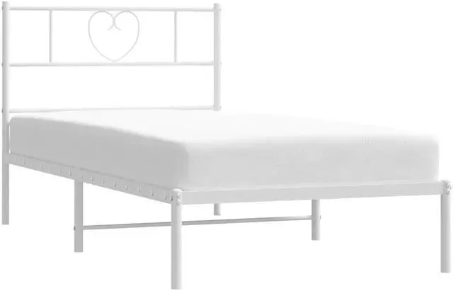 Alt view image 3 of 7 - vidaXL Twin Metal Bed Frame with Headboard and Stable Slats, Under Bed Storage Space, Sturdy Steel Construction and Easy Assembly, Minimalist Style, White, 12'' High, without Mattress