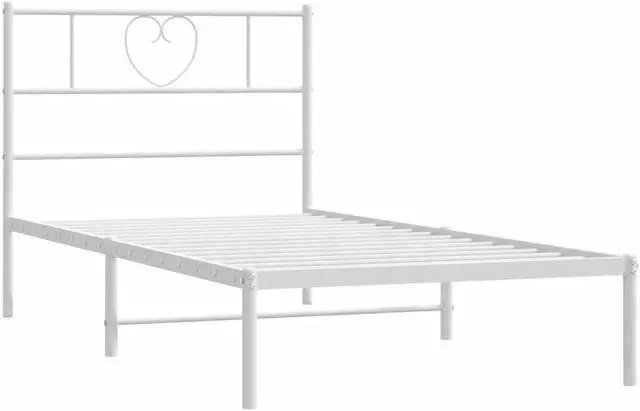 Alt view image 6 of 7 - vidaXL Twin Metal Bed Frame with Headboard and Stable Slats, Under Bed Storage Space, Sturdy Steel Construction and Easy Assembly, Minimalist Style, White, 12'' High, without Mattress