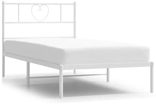 Alt view image 2 of 7 - vidaXL Twin XL Metal Bed Frame with Headboard and Stable Slats, Under Bed Storage Space, Sturdy Steel Construction and Easy Assembly, Minimalist Style, White, 12'' High, without Mattress