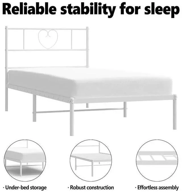 Alt view image 5 of 7 - vidaXL Twin XL Metal Bed Frame with Headboard and Stable Slats, Under Bed Storage Space, Sturdy Steel Construction and Easy Assembly, Minimalist Style, White, 12'' High, without Mattress