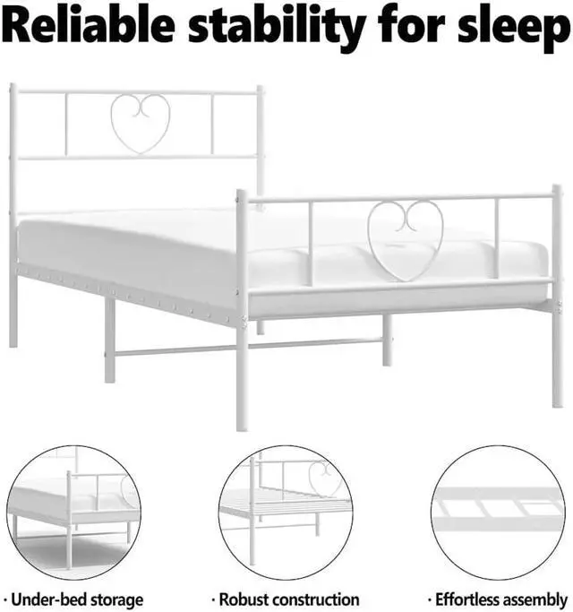 Alt view image 5 of 7 - vidaXL Twin Metal Bed Frame with Headboard and Footboard, Under Bed Storage Space, Sturdy Steel Construction and Easy Assembly, Minimalist Style, White, 12'' High, without Mattress