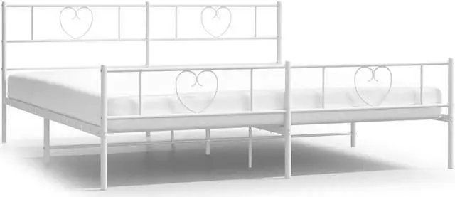 Alt view image 2 of 7 - vidaXL King Metal Bed Frame with Headboard and Footboard, Under Bed Storage Space, Sturdy Steel Construction and Easy Assembly, Minimalist Style, White, 12'' High, without Mattress