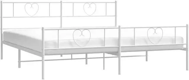 Alt view image 3 of 7 - vidaXL King Metal Bed Frame with Headboard and Footboard, Under Bed Storage Space, Sturdy Steel Construction and Easy Assembly, Minimalist Style, White, 12'' High, without Mattress