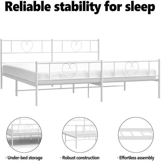 Alt view image 5 of 7 - vidaXL King Metal Bed Frame with Headboard and Footboard, Under Bed Storage Space, Sturdy Steel Construction and Easy Assembly, Minimalist Style, White, 12'' High, without Mattress
