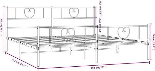 Alt view image 4 of 7 - vidaXL King Metal Bed Frame with Headboard and Footboard, Under Bed Storage Space, Sturdy Steel Construction and Easy Assembly, Minimalist Style, White, 12'' High, without Mattress