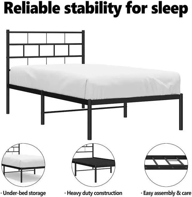Alt view image 5 of 7 - vidaXL 12-Inch Black Metal Twin XL Bed Frame with Headboard, Heavy-Duty Slats Support with Under-Bed Storage for Modern Bedroom, No Box Spring Needed & Easy Assembly, No Mattress