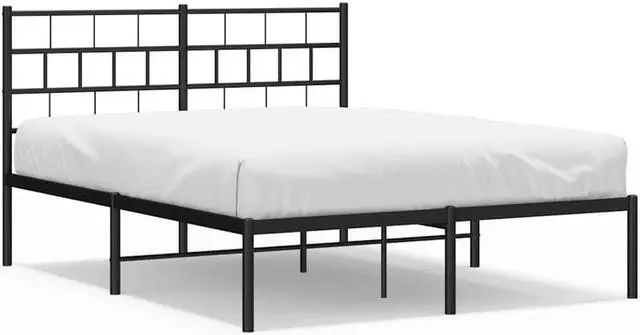 Alt view image 2 of 7 - vidaXL 12-Inch Black Metal Full Bed Frame with Headboard, Heavy-Duty Slats Support with Under-Bed Storage for Modern Bedroom, No Box Spring Needed & Easy Assembly, No Mattress