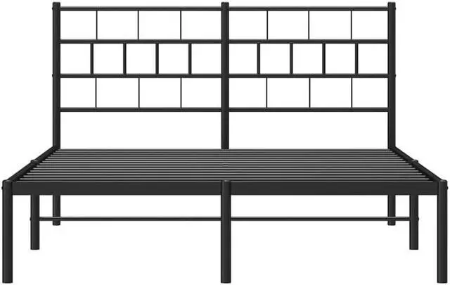 Alt view image 6 of 7 - vidaXL 12-Inch Black Metal Full Bed Frame with Headboard, Heavy-Duty Slats Support with Under-Bed Storage for Modern Bedroom, No Box Spring Needed & Easy Assembly, No Mattress