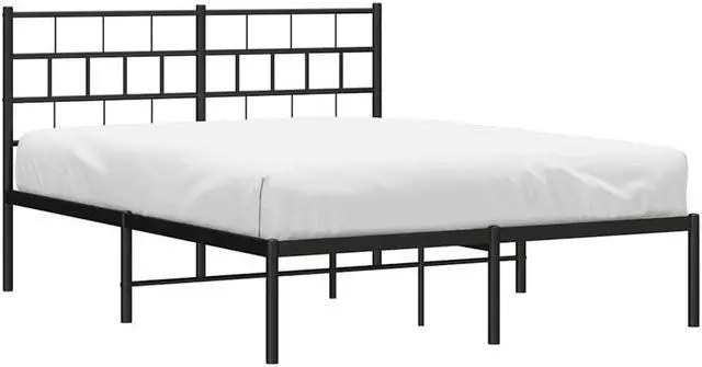 Alt view image 3 of 7 - vidaXL 12-Inch Black Metal Full Bed Frame with Headboard, Heavy-Duty Slats Support with Under-Bed Storage for Modern Bedroom, No Box Spring Needed & Easy Assembly, No Mattress