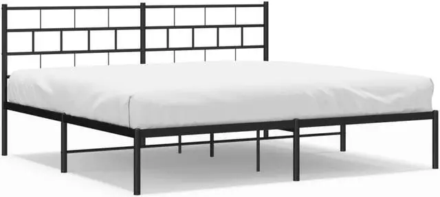 Alt view image 2 of 7 - vidaXL 12-Inch Black Metal King Bed Frame with Headboard, Heavy-Duty Slats Support with Under-Bed Storage for Modern Bedroom, No Box Spring Needed & Easy Assembly, No Mattress