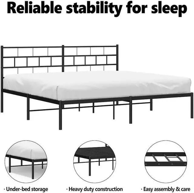 Alt view image 5 of 7 - vidaXL 12-Inch Black Metal King Bed Frame with Headboard, Heavy-Duty Slats Support with Under-Bed Storage for Modern Bedroom, No Box Spring Needed & Easy Assembly, No Mattress