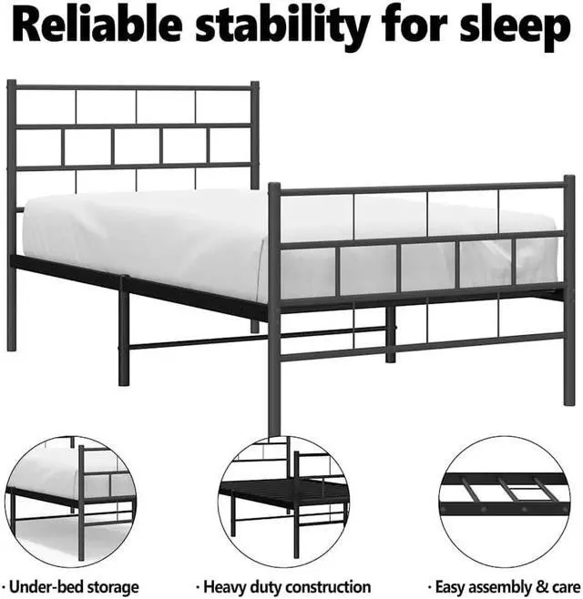 Alt view image 5 of 7 - vidaXL 12-Inch Black Metal Twin XL Bed Frame with Headboard & Footboard, Heavy-Duty Slats Support with Under-Bed Storage for Modern Bedroom, No Box Spring Needed & Easy Assembly, No Mattress