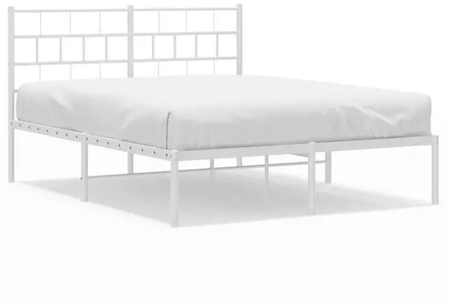 Alt view image 2 of 7 - vidaXL 12-Inch White Metal Full Bed Frame with Headboard, Heavy-Duty Slats Support with Under-Bed Storage for Modern Bedroom, No Box Spring Needed & Easy Assembly, No Mattress