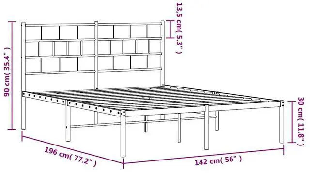Alt view image 4 of 7 - vidaXL 12-Inch White Metal Full Bed Frame with Headboard, Heavy-Duty Slats Support with Under-Bed Storage for Modern Bedroom, No Box Spring Needed & Easy Assembly, No Mattress