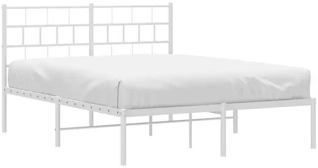 Alt view image 3 of 7 - vidaXL 12-Inch White Metal Full Bed Frame with Headboard, Heavy-Duty Slats Support with Under-Bed Storage for Modern Bedroom, No Box Spring Needed & Easy Assembly, No Mattress