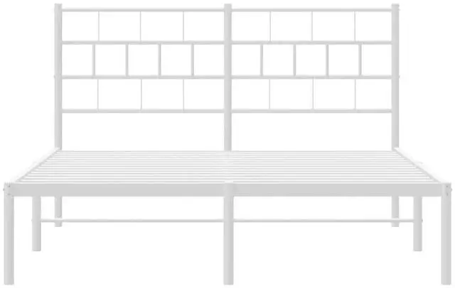 Alt view image 6 of 7 - vidaXL 12-Inch White Metal Full Bed Frame with Headboard, Heavy-Duty Slats Support with Under-Bed Storage for Modern Bedroom, No Box Spring Needed & Easy Assembly, No Mattress