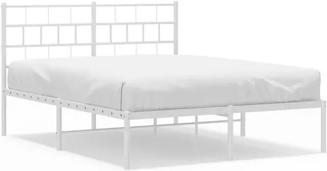 Alt view image 2 of 7 - vidaXL 12-Inch White Metal Queen Bed Frame with Headboard, Heavy-Duty Slats Support with Under-Bed Storage for Modern Bedroom, No Box Spring Needed & Easy Assembly, No Mattress