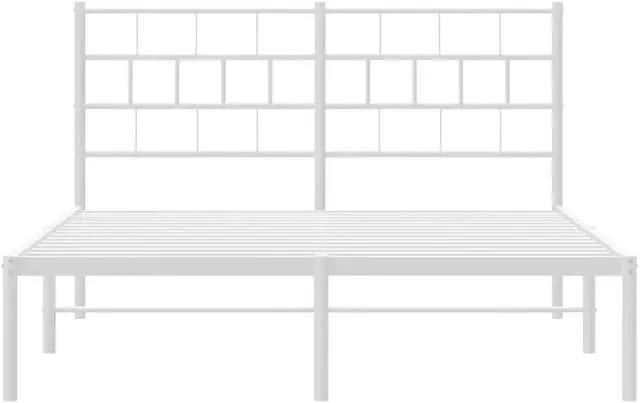 Alt view image 6 of 7 - vidaXL 12-Inch White Metal Queen Bed Frame with Headboard, Heavy-Duty Slats Support with Under-Bed Storage for Modern Bedroom, No Box Spring Needed & Easy Assembly, No Mattress