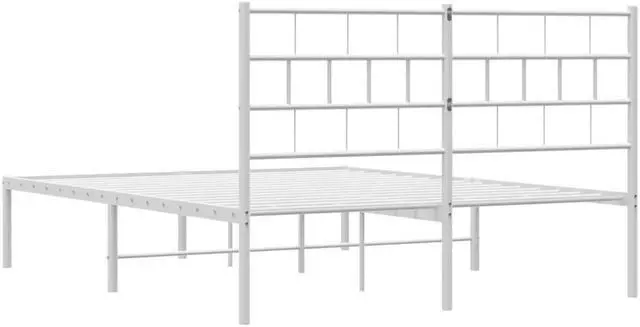 Alt view image 7 of 7 - vidaXL 12-Inch White Metal Queen Bed Frame with Headboard, Heavy-Duty Slats Support with Under-Bed Storage for Modern Bedroom, No Box Spring Needed & Easy Assembly, No Mattress