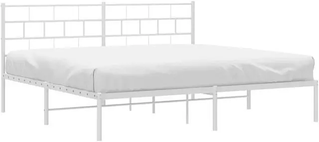 Alt view image 3 of 7 - vidaXL 12-Inch White Metal King Bed Frame with Headboard, Heavy-Duty Slats Support with Under-Bed Storage for Modern Bedroom, No Box Spring Needed & Easy Assembly, No Mattress