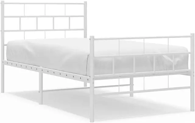 Alt view image 2 of 7 - vidaXL 12-Inch White Metal Twin Bed Frame with Headboard & Footboard, Heavy-Duty Slats Support with Under-Bed Storage for Modern Bedroom, No Box Spring Needed & Easy Assembly, No Mattress