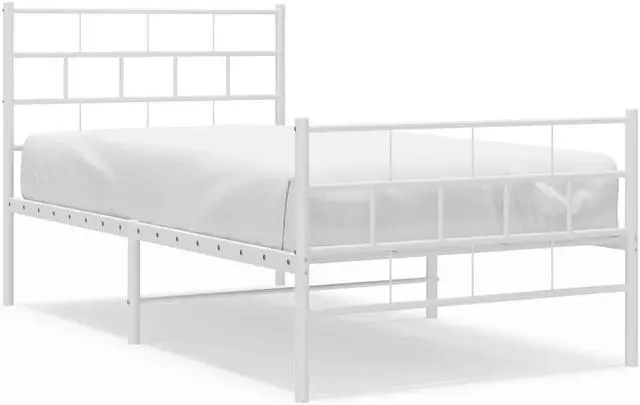 Alt view image 2 of 7 - vidaXL 12-Inch White Metal Twin XL Bed Frame with Headboard & Footboard, Heavy-Duty Slats Support with Under-Bed Storage for Modern Bedroom, No Box Spring Needed & Easy Assembly, No Mattress