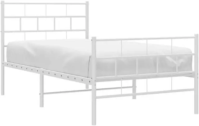 Alt view image 3 of 7 - vidaXL 12-Inch White Metal Twin XL Bed Frame with Headboard & Footboard, Heavy-Duty Slats Support with Under-Bed Storage for Modern Bedroom, No Box Spring Needed & Easy Assembly, No Mattress