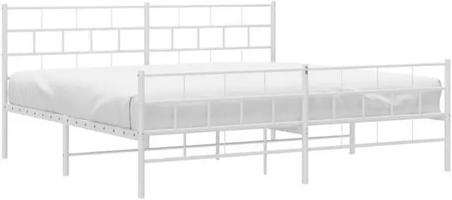 Alt view image 3 of 7 - vidaXL 12-Inch White Metal King Bed Frame with Headboard & Footboard, Heavy-Duty Slats Support with Under-Bed Storage for Modern Bedroom, No Box Spring Needed & Easy Assembly, No Mattress