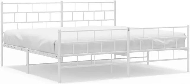 Alt view image 2 of 7 - vidaXL 12-Inch White Metal King Bed Frame with Headboard & Footboard, Heavy-Duty Slats Support with Under-Bed Storage for Modern Bedroom, No Box Spring Needed & Easy Assembly, No Mattress