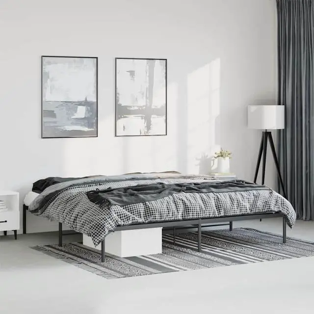 Main image of vidaXL 12-Inch Black Metal King Bed Frame, Heavy-Duty Construction with Under-Bed Storage for Modern Bedroom, No Box Spring Needed & Easy Assembly, No Mattress