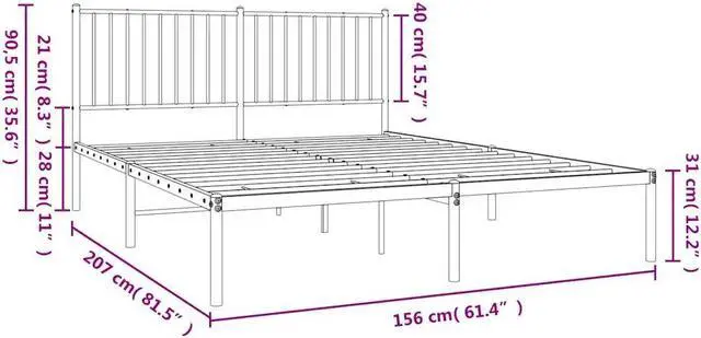 Alt view image 4 of 7 - vidaXL 12-Inch Black Metal Queen Bed Frame with Headboard, Heavy-Duty Construction with Under-Bed Storage for Modern Bedroom, No Box Spring Needed & Easy Assembly, No Mattress